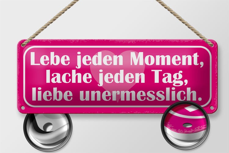 Blechschild Spruch 27x10cm Lebe jeden Moment lache liebe Dekoration