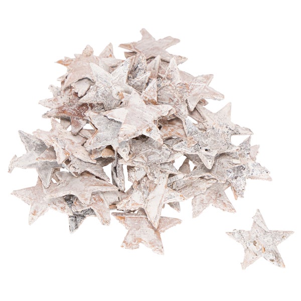 Sterne aus Birkenrinde, weiß gewaschen, Streudekoration für Weihnachten und Bastelarbeiten.