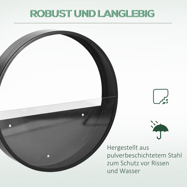Runder schwarzer Wand-Pflanztopf aus pulverbeschichtetem Stahl, robust, langlebig, rissfest und wasserbeständig.