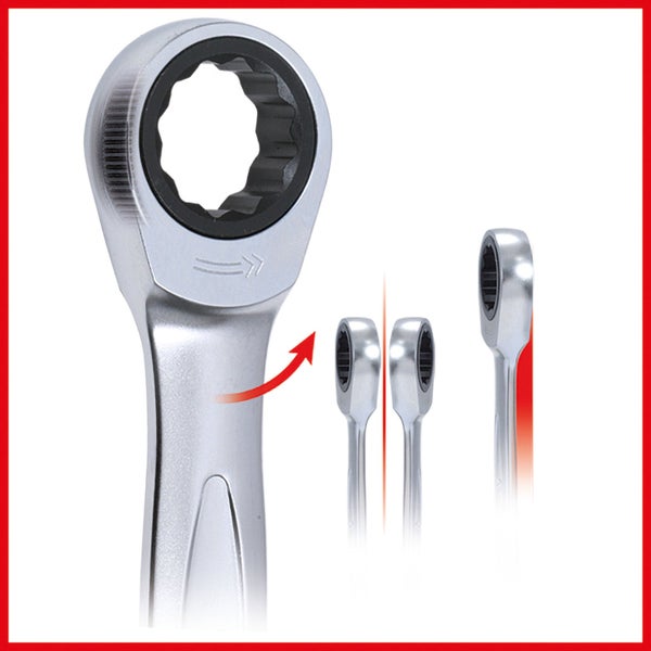 Abbildung eines Schraubenschlüssels mit Maßangaben und KS Tools Logo