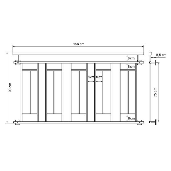ECD Germany Französischer Balkon 90x156 cm mit 5 Füllelementen, Anthrazit matt, Holzoptik, verzinkter Stahl, Balkongeländer Stabgeländer Balkonbrüstung Balkongitter Fenstergeländer Außen Fenstergitter
