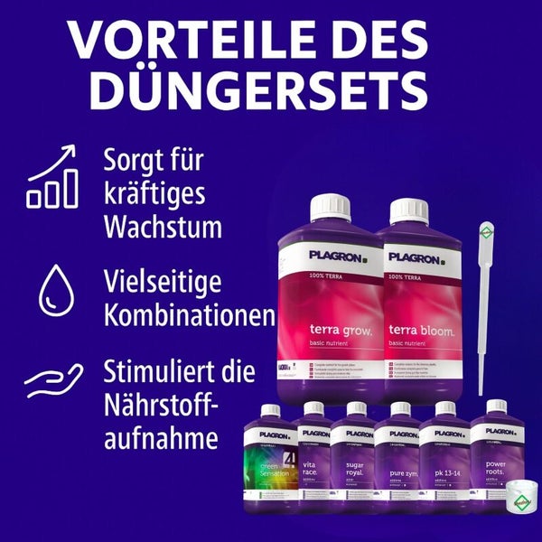 Plagron Düngerset mit Terra Grow, Terra Bloom und weiteren Zusatzstoffen für Pflanzen