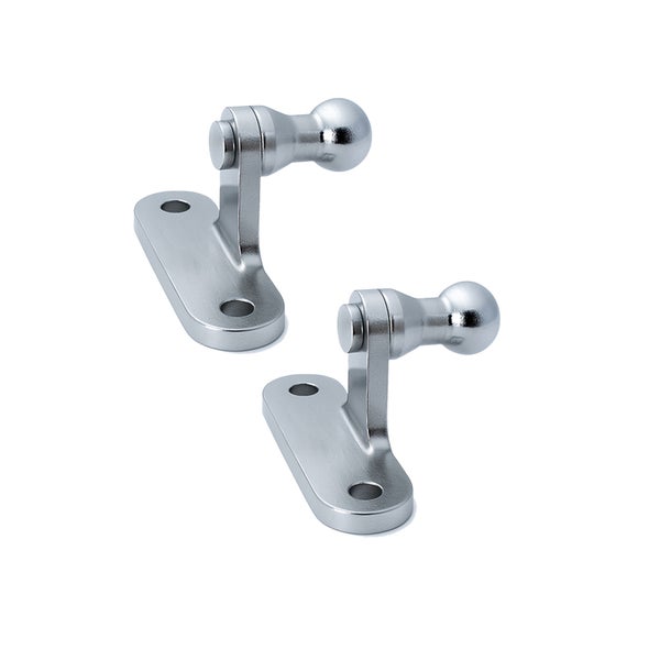 Set aus zwei Metallhalterungen mit Kugelkopf und ovaler Montageplatte mit zwei Bohrlöchern.