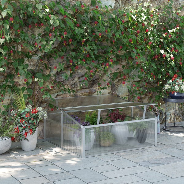 Outsunny Mini Gewächshaus für Garten, Balkon, 100 x 100 x 48 cm, Aluminiumlegierung, Polycarbonate, Silber