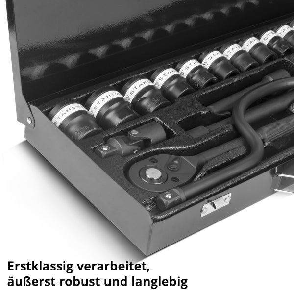 STAHLWERK Steckschlüssel-Satz 24-teiliger Knarrenkasten mit 1/2 Umschaltknarre