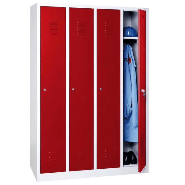 PROREGAL Garderobenspind Camel 4-Fächer HxBxT 180 x 117 x 50 cm Zylinderschloss Grau-Rot