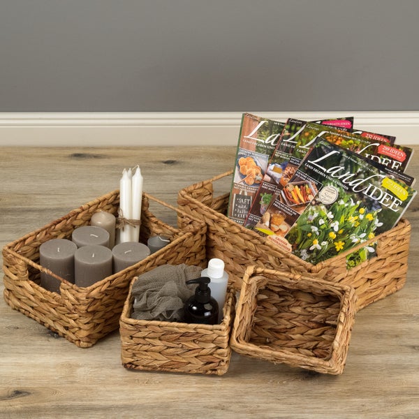 Aufbewahrungsbox-Set Cesto II 4-teilig Wasserhyazinthe geflochten, 4 verschiedene Größen naturfarben