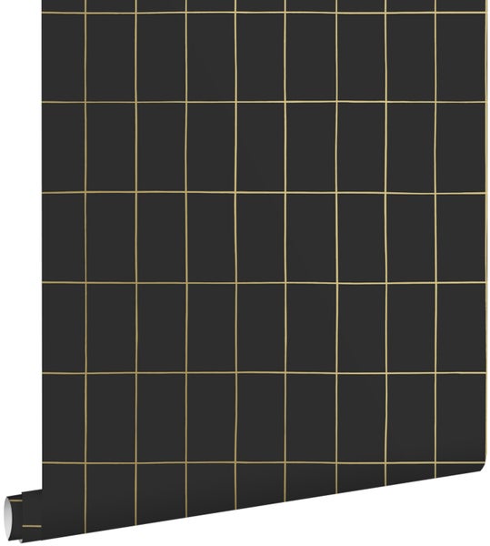 ESTAhome Tapete kleine Fliesen Schwarz und Gold - 53 cm x 10.05 m - 139132
