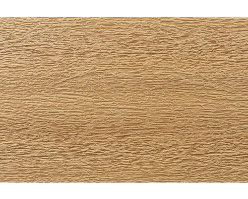 Detailaufnahme eines Fassadenpaneels mit strukturierter Oberfläche in Holzoptik.