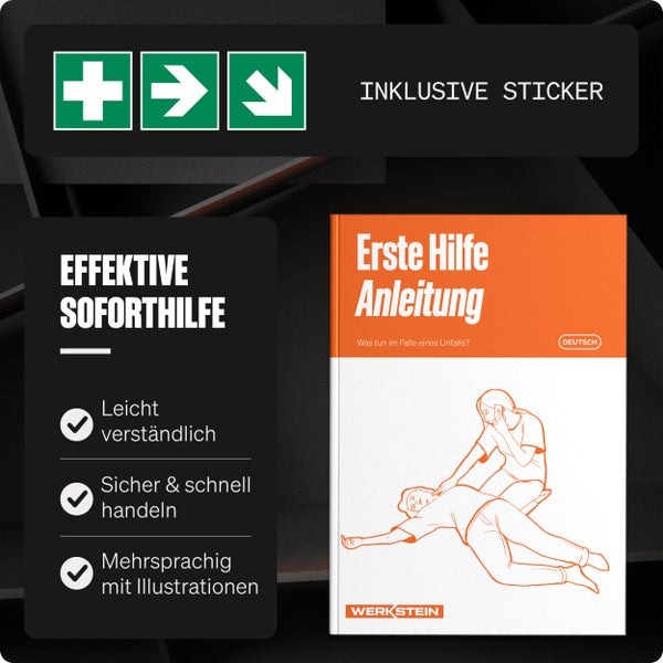 Erste Hilfe Kasten DIN 13157:2021 Small - Inkl. praktischer Wandhalterung, 3x Aufkleber, Gesichtsmasken & Feuchttücher - Verbandskasten DIN 13157 für Betriebe, Einrichtungen & Zuhause Orange
