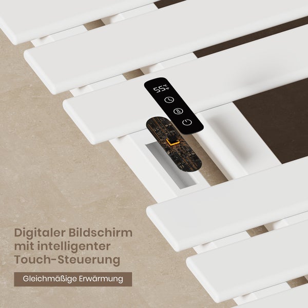 EMKE Elektrischer Badheizkörper 100x50 cm, Design-Handtuchheizkörper mit LCD-Display, Thermostat, Timer, Temperaturregelung, WiFi & App-Steuerung, 600W, Flachheizkörper für Bad, Glänzend Weiß, Linksanschluss