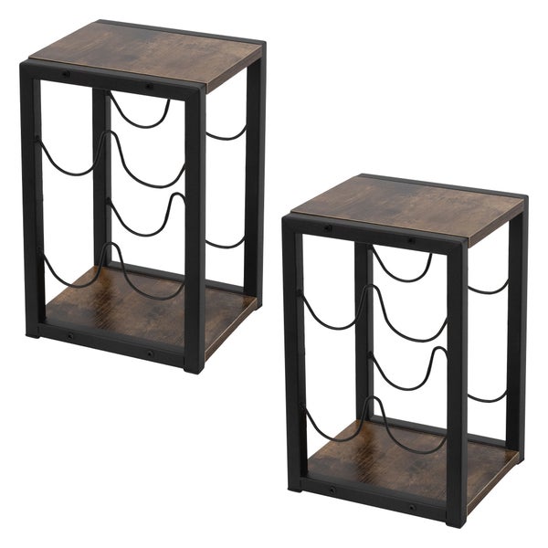 Zwei Weinregale mit Tischplatte und schwarzem Metallgestell