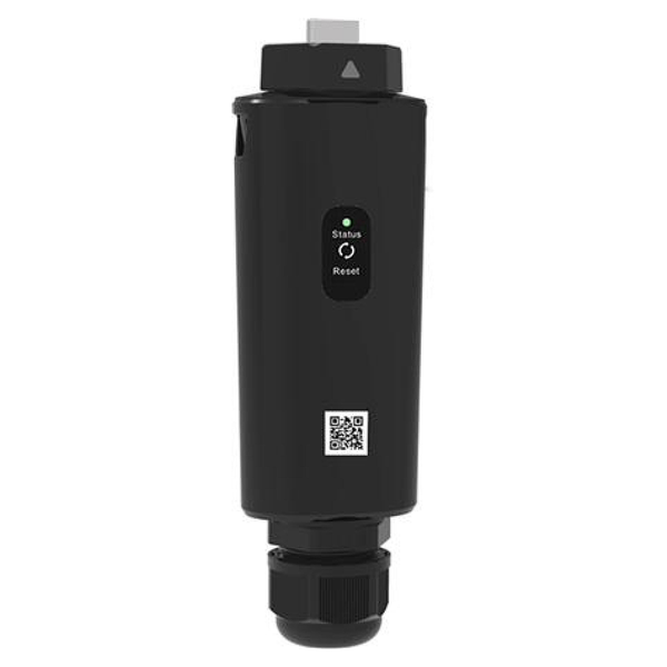 Schwarzer Smart Home Sensor mit Statusanzeige und Reset-Taste