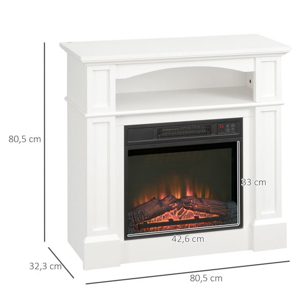 HOMCOM Elektrokamin Standkamin mit Heizung, 3D LED-Flammeneffekt, Regal, 1800 W Elektrischer Kamin mit Fernbedienung, Timer, Überhitzungsschutz für Wohnzimmer, Schlafzimmer, Weiß