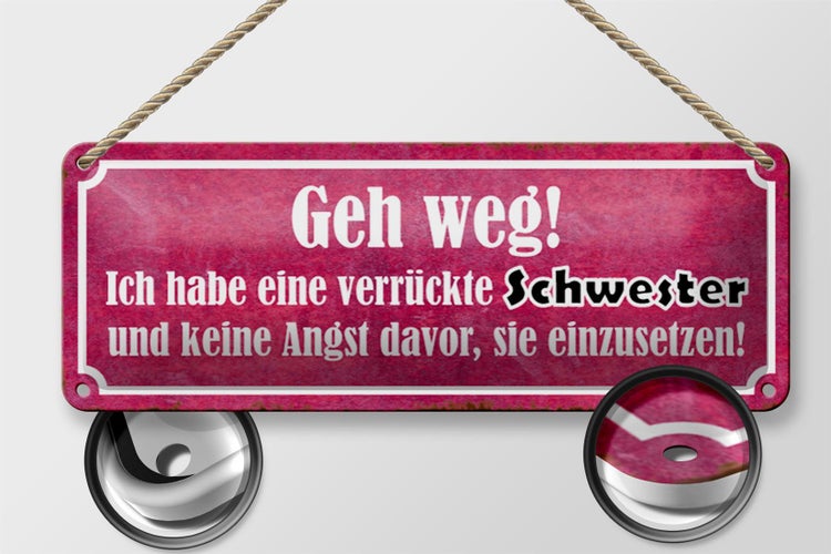Blechschild Spruch 27x10cm ich habe eine verrückte Schwester Dekoration