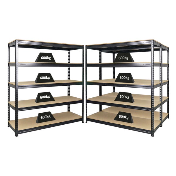 PROREGAL Mega Deal 3x Profi Schwerlastregal Bison HxBxT 200 x 180 x 60 cm 5 Fachböden Fachlast 600 kg Schwarz