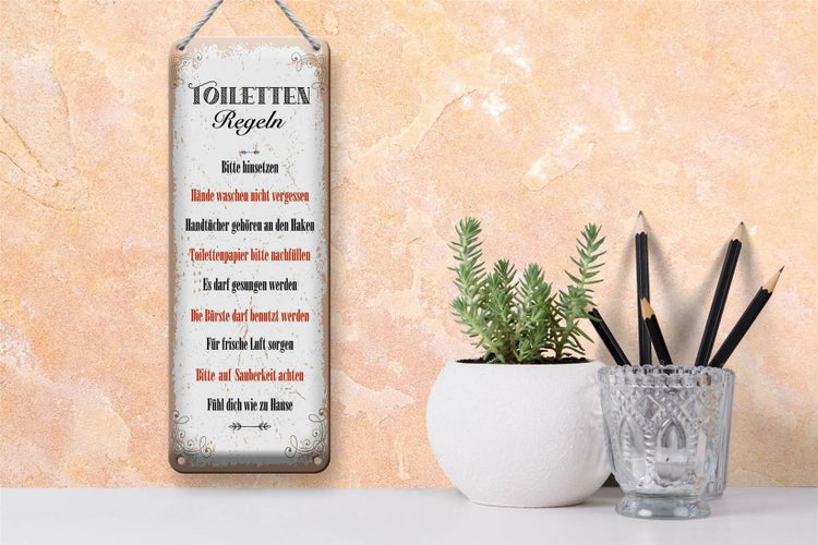 Blechschild Spruch Toilletten Regeln darf gesungen 10x27cm