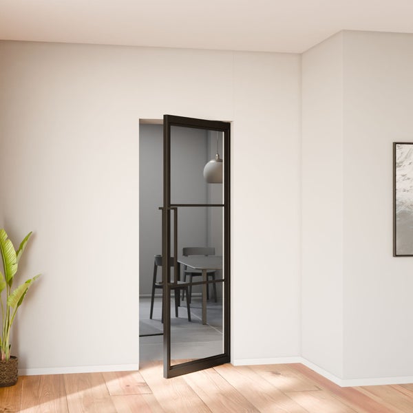 Loft Glastür 830x2115mm Klarglas Pivot Drehtür schwarz Komplettset mit Griffstange