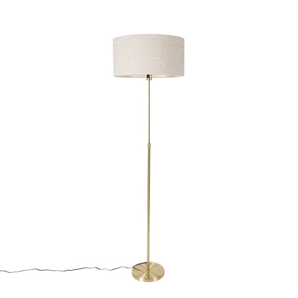 QAZQA - Design Stehlampe verstellbar Gold I Messing mit Schirm hellgrau 50 cm - Parte I Wohnzimmer I Schlafzimmer - Stahl Rund - LED geeignet E27