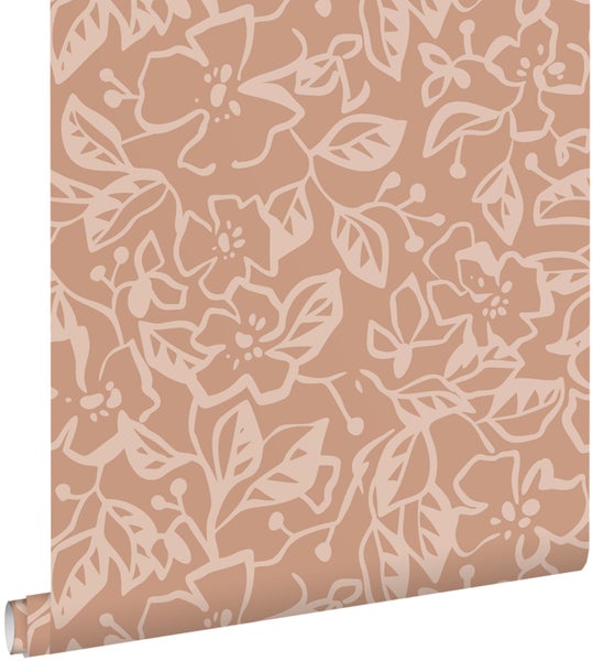 ESTAhome Tapete Blätter und Blumen Terrakottarosa - 50 x 900 cm - 131375