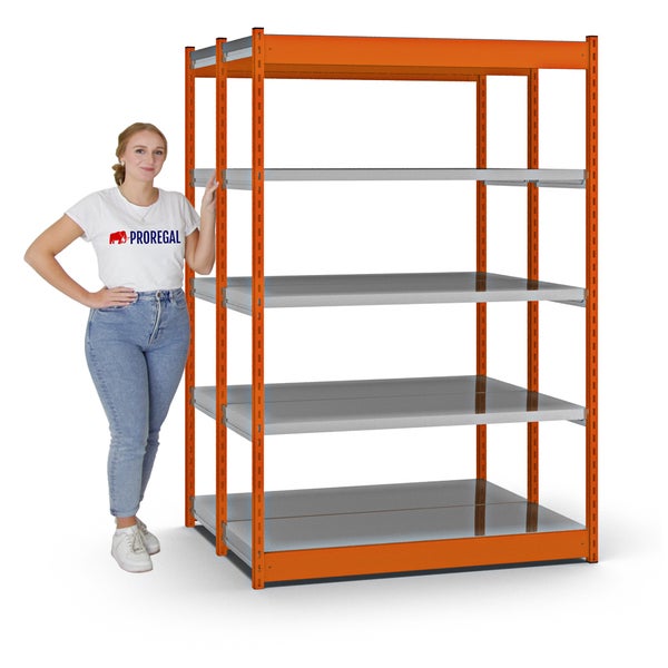 PROREGAL Fachbodenregal Stecksystem Vierkant-Profil Grundregal HxBxT 200 x 132,5 x 50 cm 2x5 Ebenen Doppelseitige Bauart Fachlast 200 kg Orange