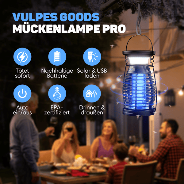 Vulpes Goods Mückenlampe - UV Elektrischer Mückenvernichter - Solar-USB-Aufladbares Anti-Mücken-Gerät
