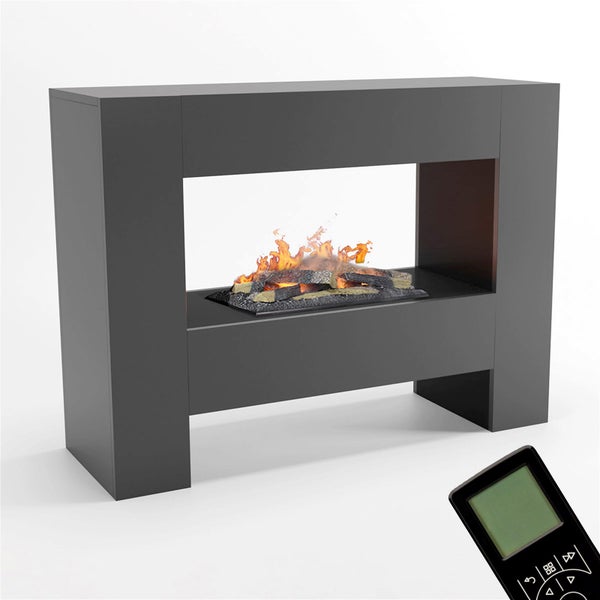 GLOW FIRE Elektrokamin 'Fallada' | Wasserdampf Kamin mit OMC 600 inkl. Holz in schwarz als Raumteiler | HxBxT: 90x120x40 cm