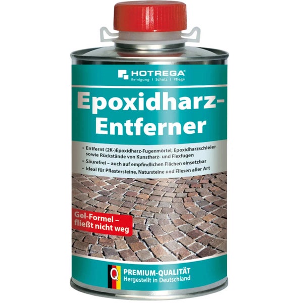 Hotrega Epoxidharz-Entferner in der Dose zur Beseitigung von Epoxidharzresten auf Pflastersteinen, Natursteinen und Fliesen.