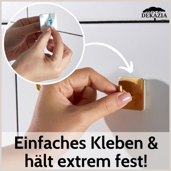 DEKAZIA® Klebehaken gold | Garderobenhaken gold Kleiderhaken gold Wandhaken gold matt Handtuchhalter gold Haken selbstklebend gold Haken gold Handtuchhaken gold Türhaken gold Handtuch Haken gold hook