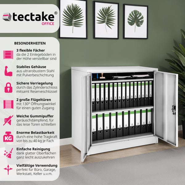 Aktenschrank tectake  90 x 40 x 90 cm aus pulverbeschichtetem Stahl grau