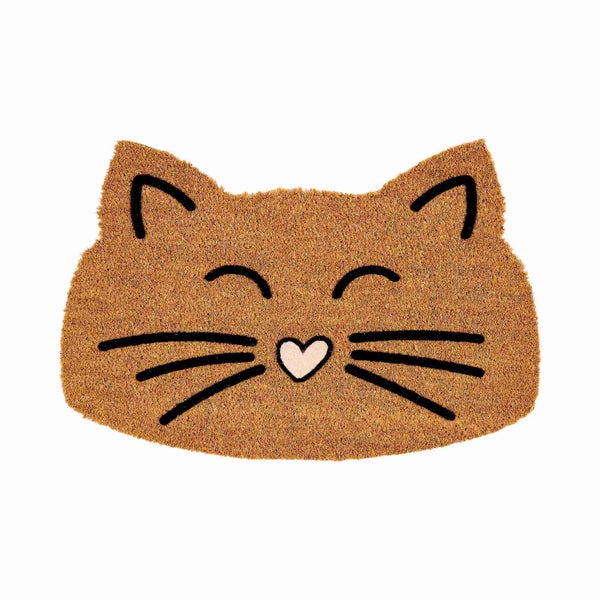 Fußmatte in Form eines Katzengesichts mit Schnurrhaaren und Herzchennase