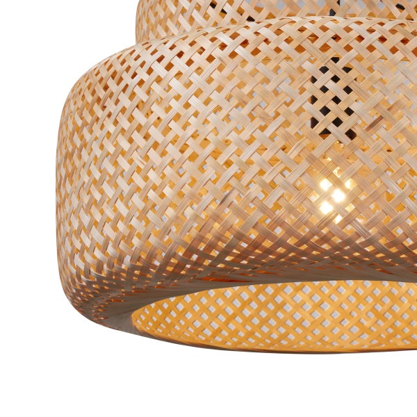 Detailansicht einer Deckenleuchte aus Bambus