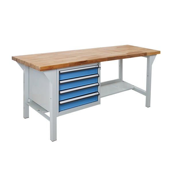PROREGAL Werkbank Rhino Plus mit 4 Schubladen HxBxT 84 x 150 x 70 cm Traglast 500 kg Lichtgrau Blau