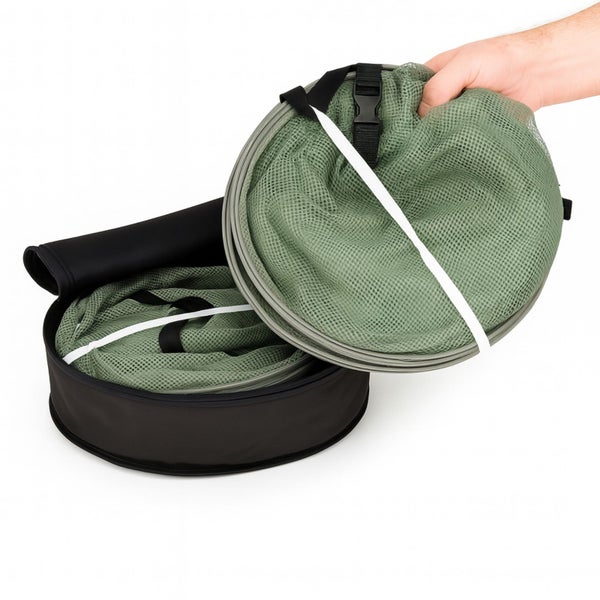 Faltbarer Wäschekorb mit Netzstoff und Aufbewahrungstasche