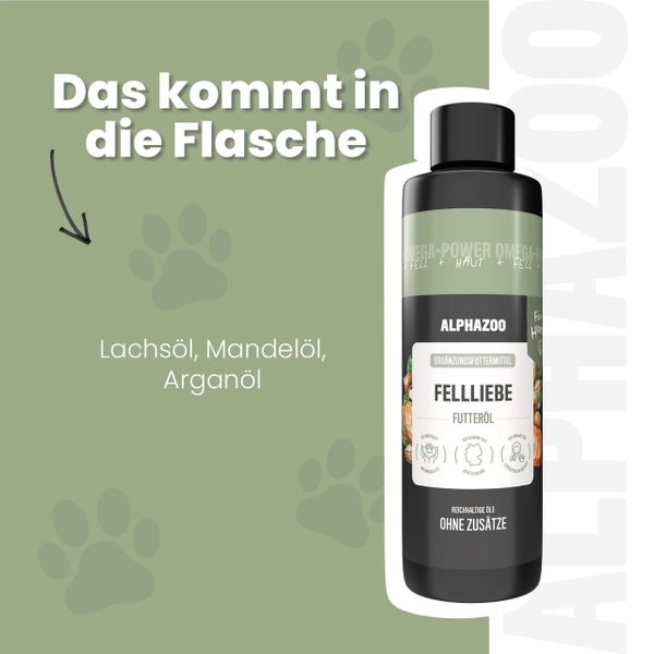 Futteröl für Hunde mit Lachsöl, Mandelöl und Arganöl von Alphazoo