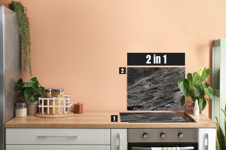 Herdblende-/Abdeckplatte Abdeckplatte Herd - Acrylglas Steinoptik Grau Anthrazit - Lokal produziert Camping | COV00050 | 60cm x 52cm  x 0.4cm