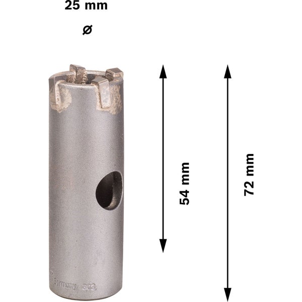 Bohrkopf mit 25 mm Durchmesser und Maßangaben