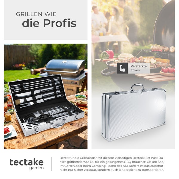 Grillbesteck tectake  inklusive Aluminiumkoffer aus Edelstahl grau