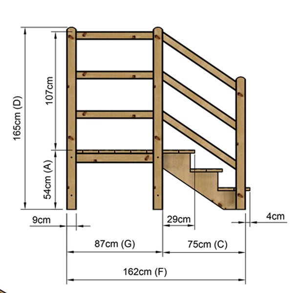Illustration der Abmessungen einer Holztreppe