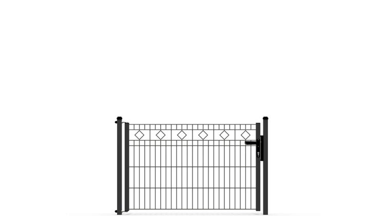 Gartentür ZAUNGURU ECO-Line Raute aus Metall, Höhe: 83cm, Breite: 143cm, 1-flügelig inkl. Pfosten, Locinox-Schloss und Zubehör, Feuerverzinkt und zusätzlich in RAL 7016 Anthrazitgrau pulverbeschichtet