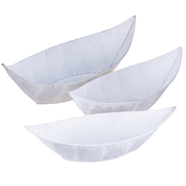 Drei dekorative Pflanzschalen in Bootsform