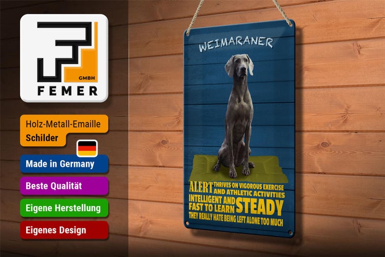Blechschild Spruch 20x30cm Weimaraner Hund alert and steady