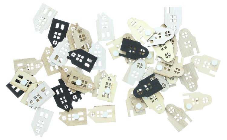 FRANK FLECHTWAREN | Streuer Häuschen, 48er Set, HOLZ, H: 4 cm