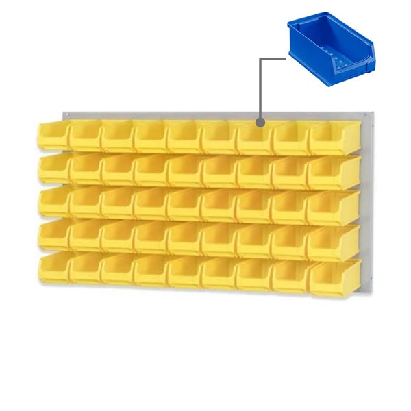 PROREGAL Trägersystem Graue Systemplatte mit 45 x Blauen Sichtlagerboxen 2.0 Maße H x B 50 x 100 cm Sichtlagerbox Sichtlagerbehälter