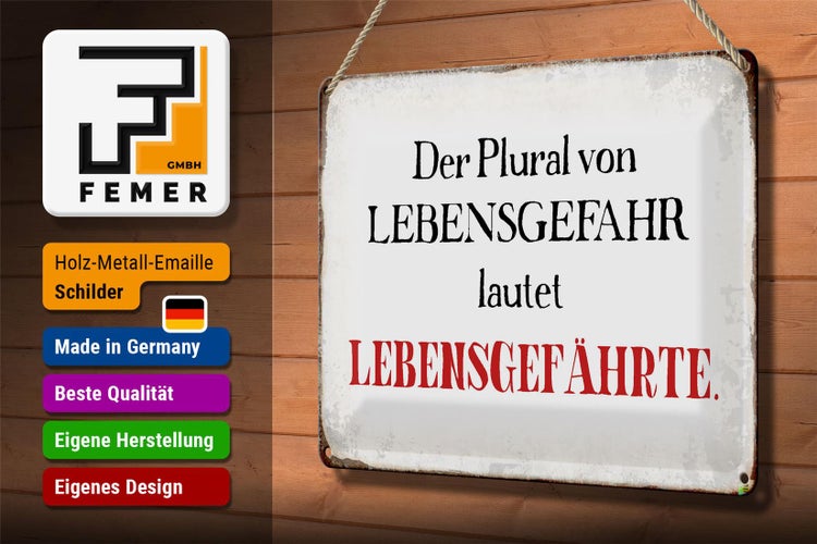 Blechschild Spruch 30x20cm plural von Lebensgefahr lautet