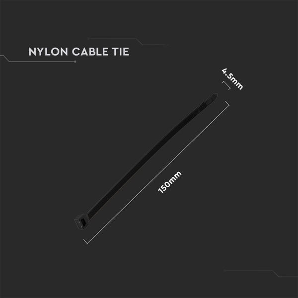 V-TAC  - Nylon-Kabelbinder - 4,5x150mm - Schwarz - 100 Stück/Packung