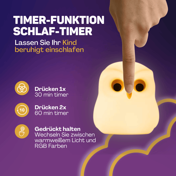 Vulpes Goods Nachtlicht für Kinder - Touch-Bedienung und 8 Farben - LED-Nachtlicht für das Kinderzimmer - USB-aufladbar