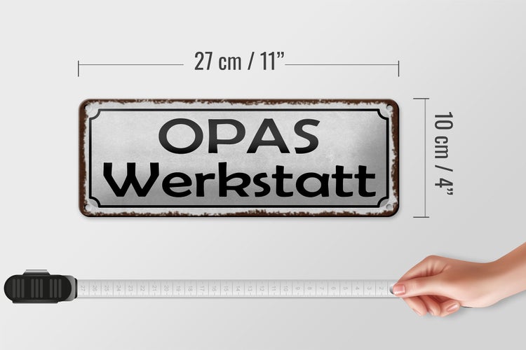 Blechschild Spruch 27x10cm Opas Werkstatt Familie graues Schild