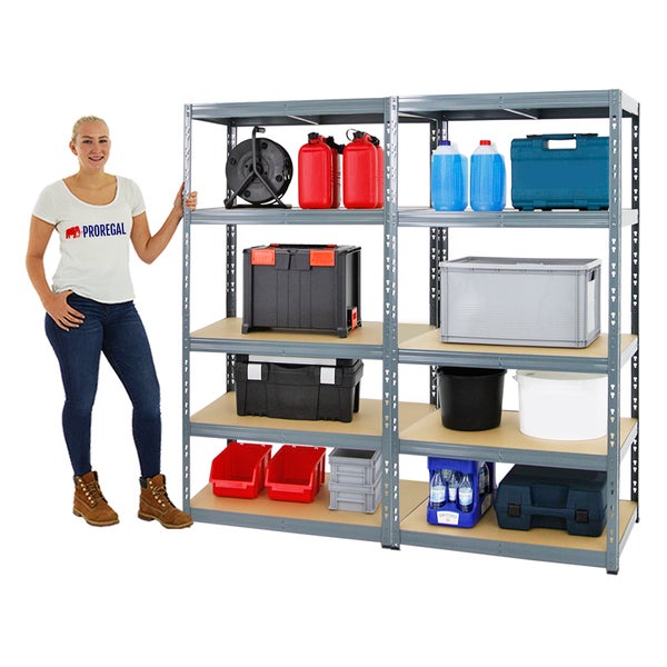 PROREGAL Mega Deal 2x Schwerlastregal Tiger HxBxT 180 x 90 x 60 cm Fachlast 265 kg 5-Ebenen Grau