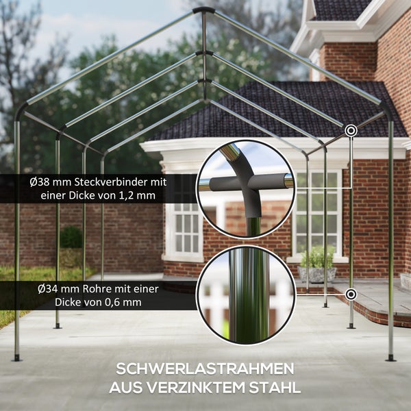 Outsunny Carport 3x6 m Zeltgarage mit Rolltüren, Dach, abnehmbaren Seitenwänden, UV-beständig wasserdicht Garagenzelt Unterstand Lagerzelt Weidezelt Garagenüberdachung für Auto, LKW, SUV, Boot, Grün